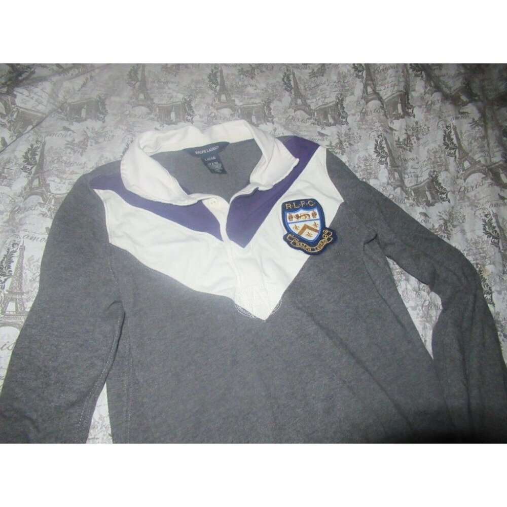 euc Ralph Lauren gray ruffle polo dress girls 12 14  free ship USA